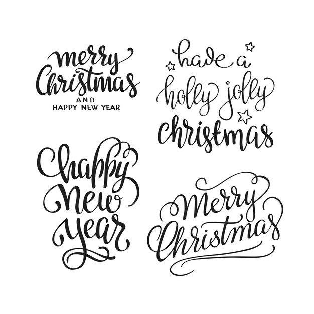 Merry Christmas text Calligraphic Lettering design set. Creative typography for Holiday Greetings