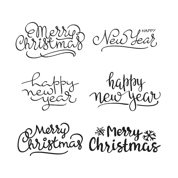 Free vector merry christmas text calligraphic lettering design set