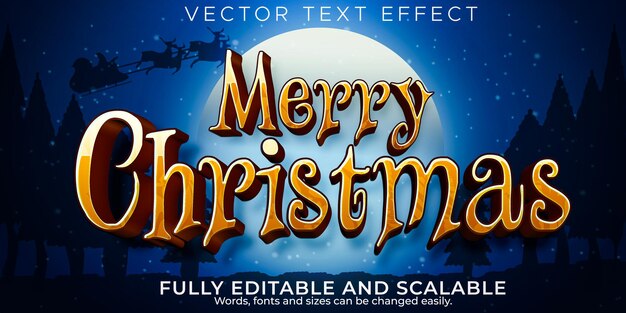 С Рождеством Христовым текстовый эффект, редактируемый стиль текста Санта и Новый год