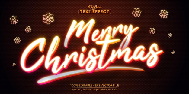 Merry christmas text neon style editable text effect