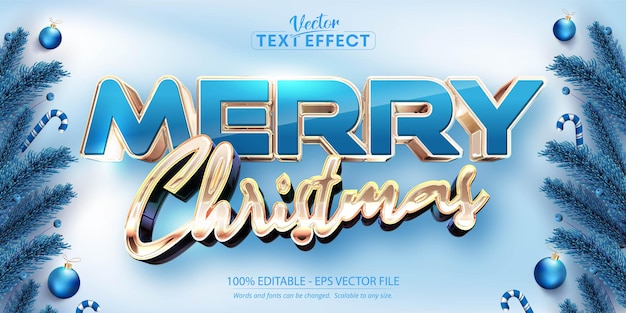 С рождеством христовым текст, эффект редактируемого текста в блестящем стиле розового золота на холодном синем фоне