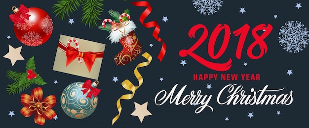 Free vector merry christmas text with holiday symbols