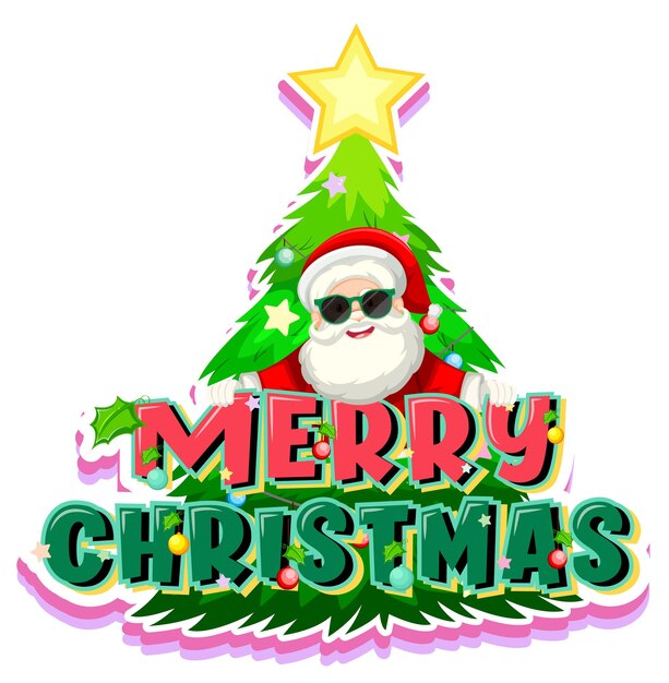 Free vector merry christmas typography logo design with santa claus