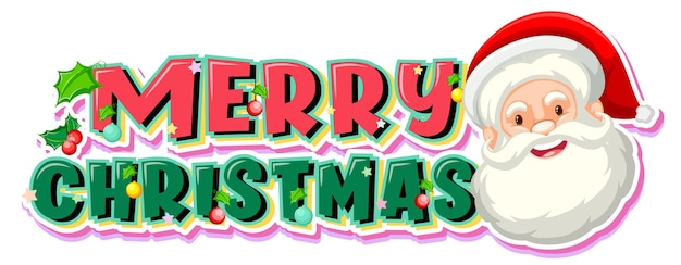 Free vector merry christmas typography logo with santa claus face