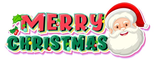 サンタクロースの顔とメリークリスマスのタイポグラフィのロゴ
