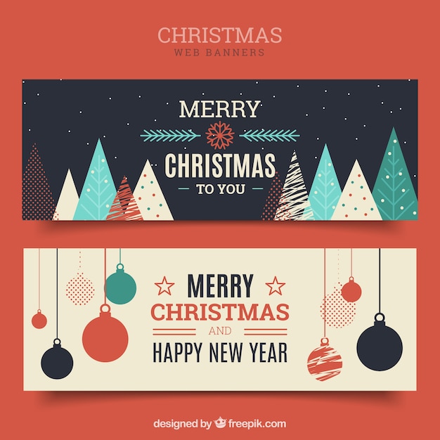 Merry christmas vintage banners Free Vector
