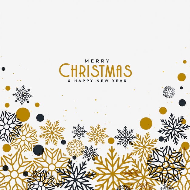 Free vector merry christmas white background with gold and black snowflakes