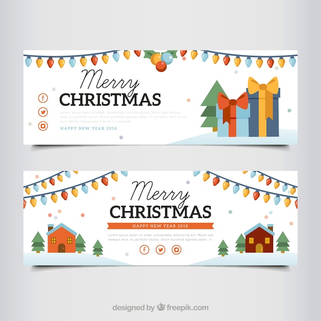 Free vector merry christmas white banners