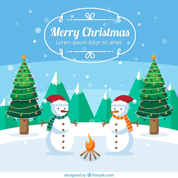 Free vector merry christmas with cute snowmen