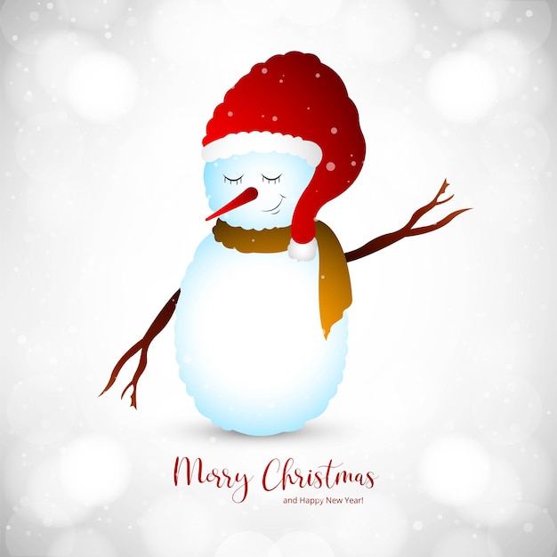 Free vector merry christmas with happy snowman in winter card background