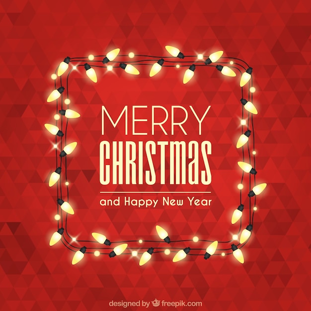 Free vector merry christmas with polygonal background and lights