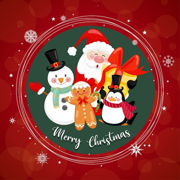 산타 클로스와 집과 달로 설에 다양한 선물 상자와 함께 메리 크리스마스.
