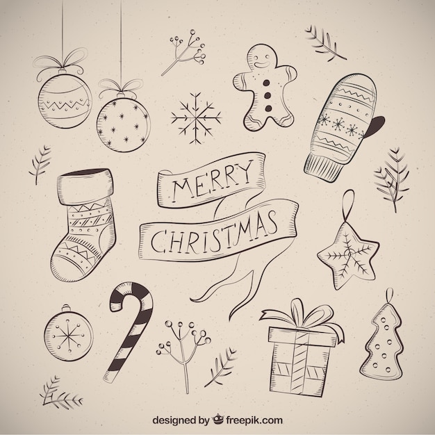 Merry christmas with several drawings