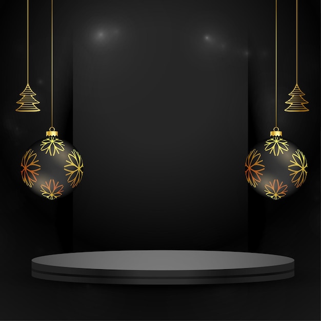 Free vector merry xmas festive concept with 3d podium and bauble design