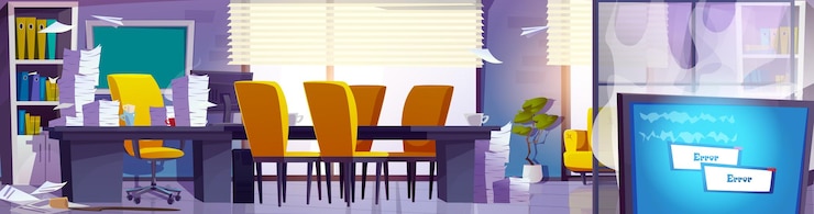 Free Vector mess office interior with lots of paper in stacks