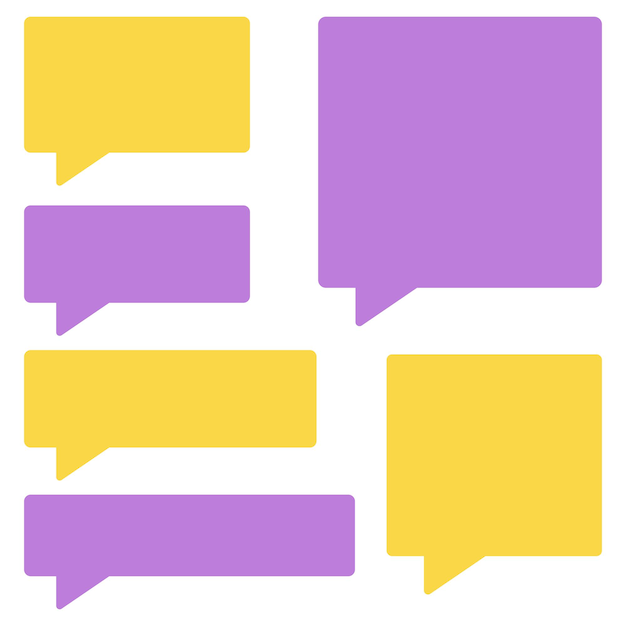 Бесплатное векторное изображение Пузыри сообщений задают фиолетовый и желтый плоский стиль