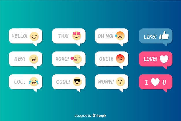 Vettore gratuito messaggi con raccolta di emoji