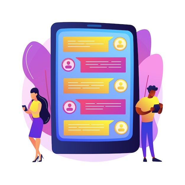 Free vector messaging application abstract concept  illustration. texting desktop application, mobile phone chat app, messaging mobile soft, social media messenger, video call, sms .