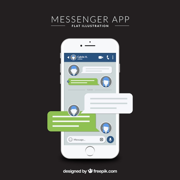 Vettore gratuito app messenger per dispositivi mobili in stile piano