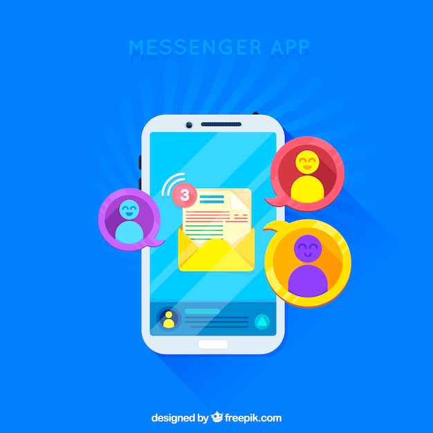 Vettore gratuito app messenger per dispositivi mobili in stile piano