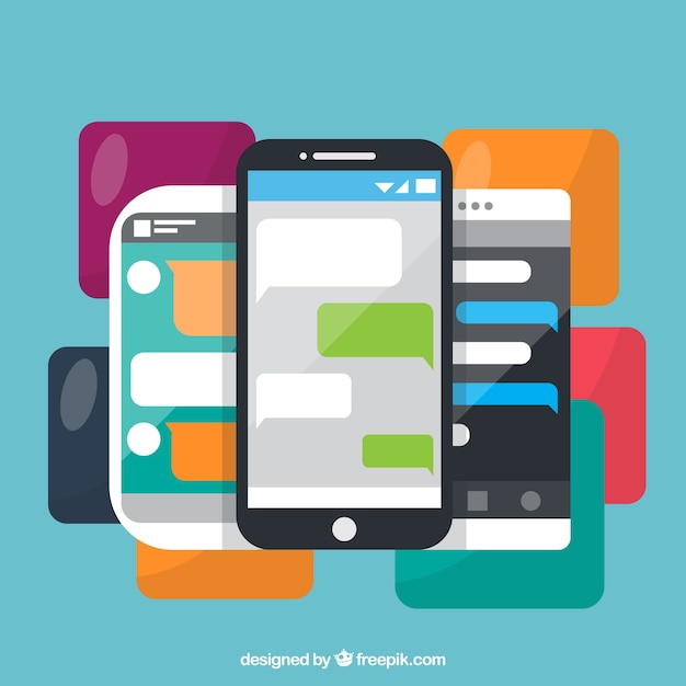 Vettore gratuito app messenger per dispositivi mobili in stile piano