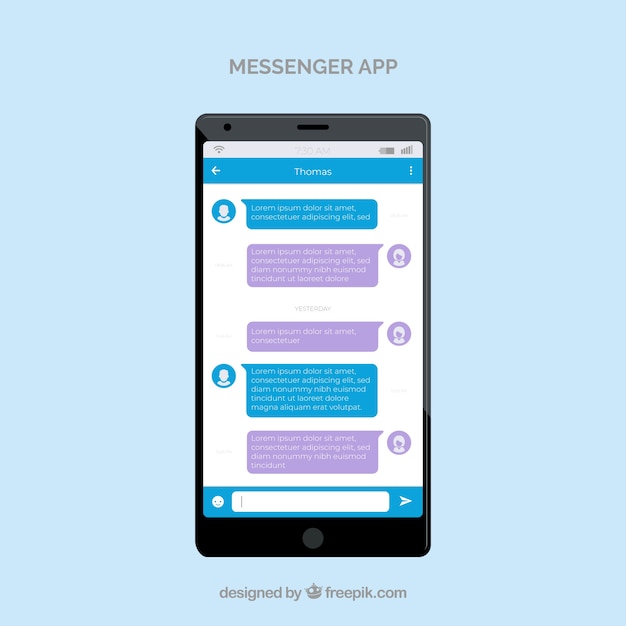 Applicazione messenger per cellulari in stile piano