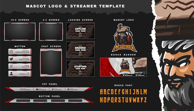 Messenger of god mascot logo and twitch streamer overlay template