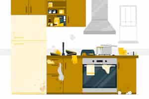 Бесплатное векторное изображение Иллюстрация концепции грязной кухни