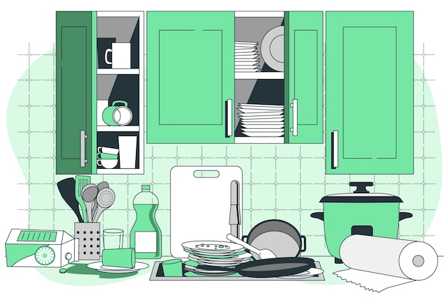 Messy kitchen concept illustration