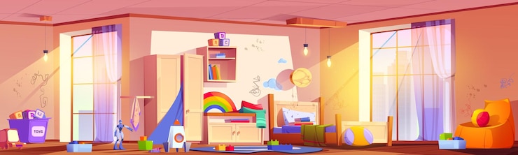 Free Vector messy untidy room of child boy