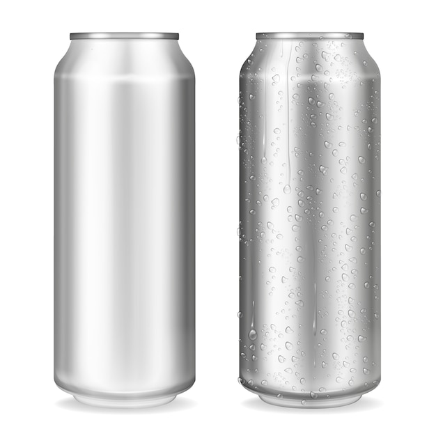 Metal can illustration of 3D realistic container for soda or energy drink, lemonade or beer. 
