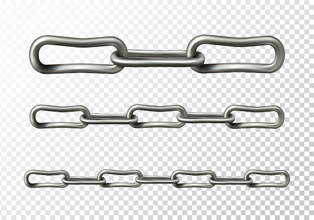 Metal chain illustration of realistic 3D metallic or silver chain links 