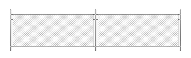 Металлический забор звено цепи, сегмент сетки рабица, изолированные на белом фоне. реалистичная иллюстрация стальной проволочной сетки, защитного барьера для тюрьмы, границы военного звена