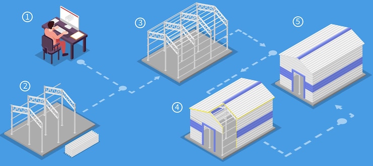 Free Vector metal constructions infographic set with industrial buildings technology structure symbols isometric vector illustration