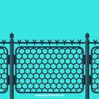 Vettore gratuito recinzione metallica con filo spinato su sfondo blu