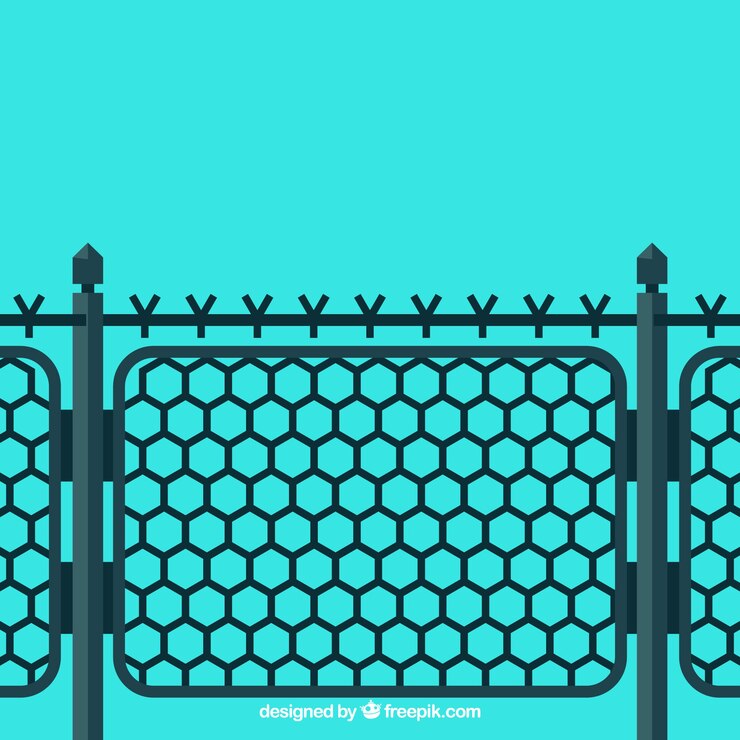 Free Vector metal fence with barbed wire on blue background