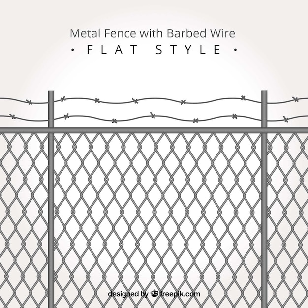 Free vector metal fence with barbed wire in flat style
