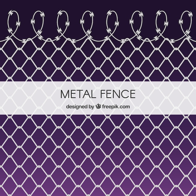 Металлический забор с колючей проволокой на фиолетовом фоне