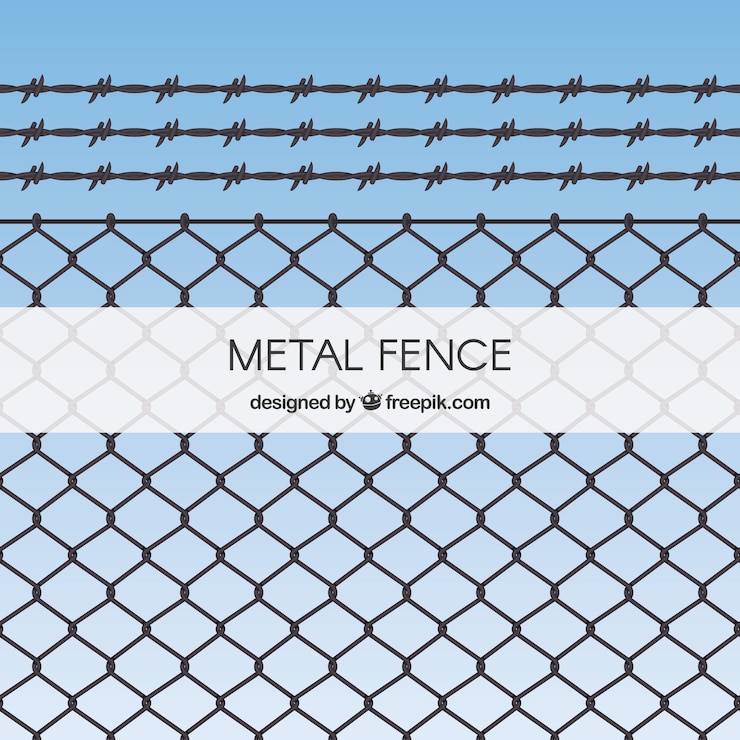 Free Vector metal fence with barbed wire with sky background