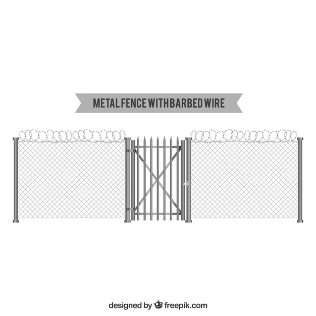 Metal fence with barbed wire