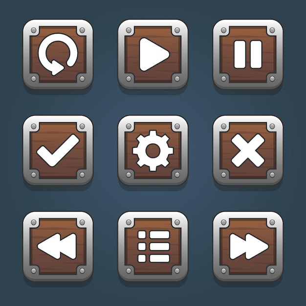 Free vector metal frame wood buttons