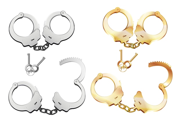 Free vector metal handcuffs realistic set