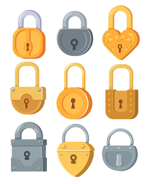 Free vector metal padlocks of different forms flat illustration set