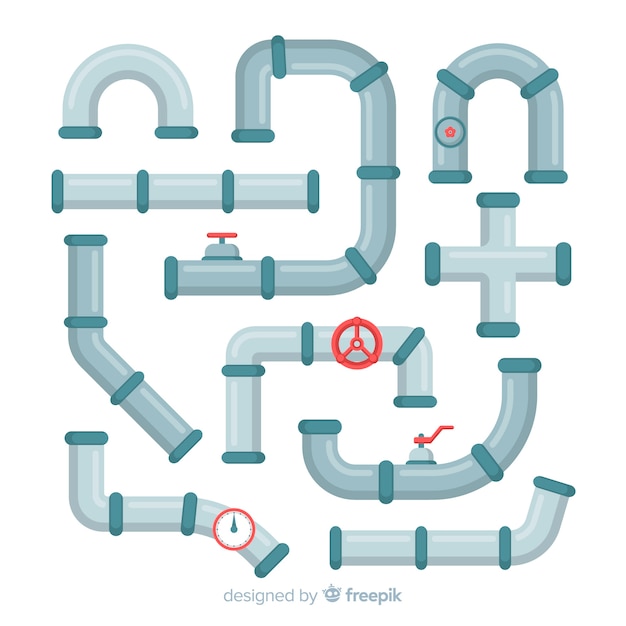 免费矢量金属管道与阀门在平面设计集合