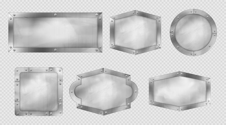 Free Vector metal signs, steel or silver plates with rivets and frames.