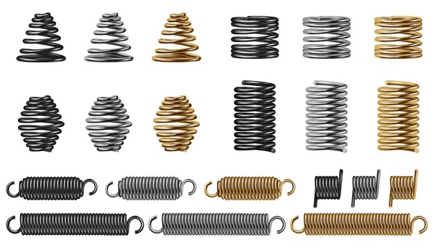 Metal spring realistic icons set with different color isolated vector illustration