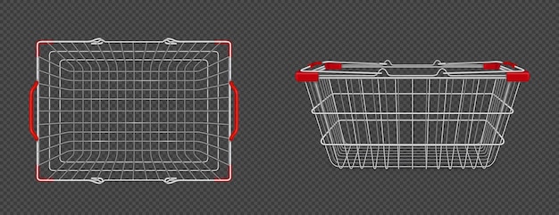 上面図と側面図の金属製スーパーマーケットバスケット