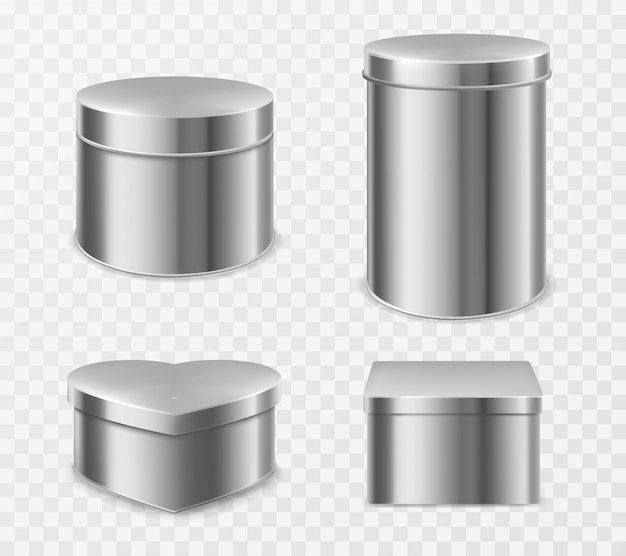 Free vector metal tin boxes for tea, candies or coffee