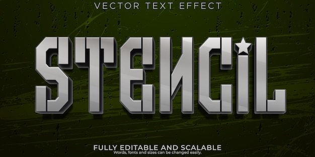 Бесплатное векторное изображение Металлический армейский текстовый эффект, редактируемый трафарет и стиль текста мировой войны