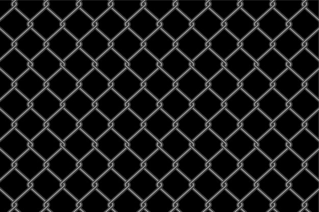 Metallic chain link fence pattern on black background